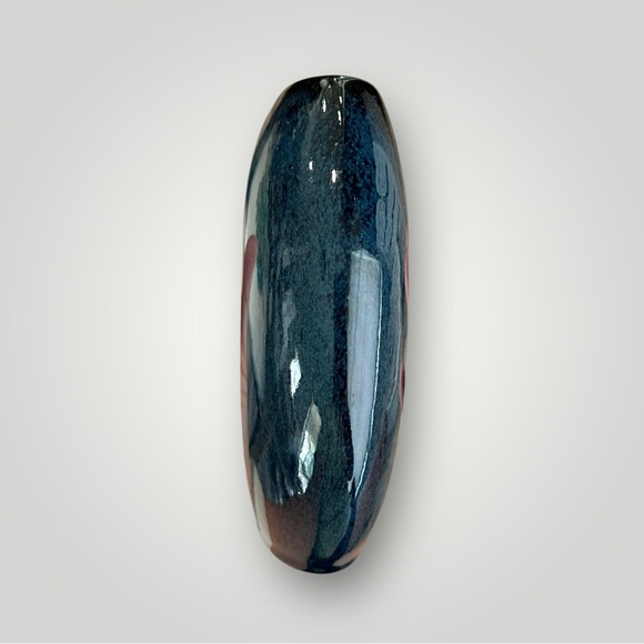 Turkel Navy Pottery Mini Vase Gently Used 4in X 5in Gift Collectible - Picture 8 of 10